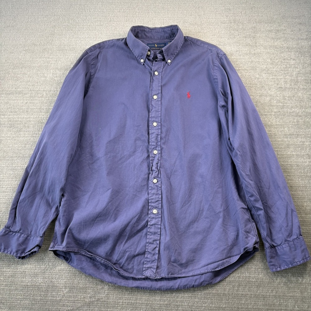 Polo Ralph Lauren Button Down Shirt Mens L Blue Feather Weight Twill Red Pony